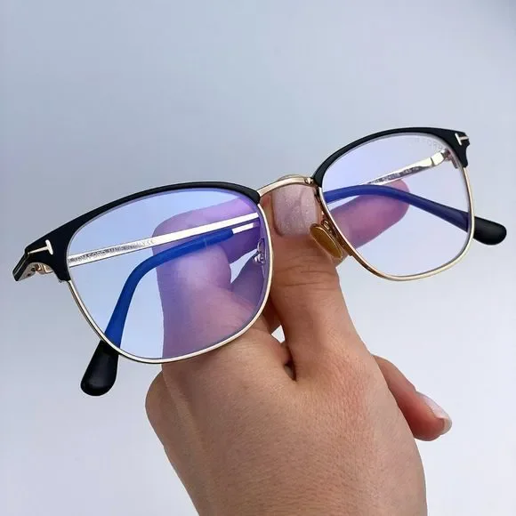 Tom Ford FT5750-B 001 Eyeglasses Black Gold Blue Block Square Unisex - Picture 10 of 12